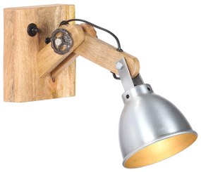 Lampada Da Parete E27 Argento Legno Massello Di Mango E Ferro /