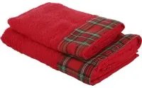 Set asciugamani Natale viso e ospite tartan rosso