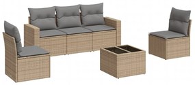 Set divano da giardino 6 pz con cuscini beige in polyrattan