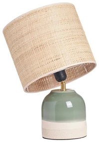 Lampada da tavolo verde in ceramica con paralume in rattan H35 cm PIEGA