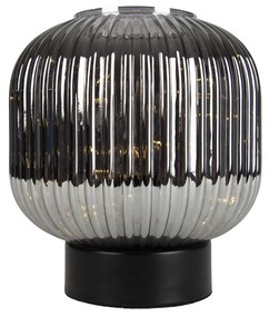 Lampada da tavolo Art Déco nera con vetro fumé e cavo E27 incluso - Karel