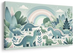 Quadro su tela – Dinosauri felici in una foresta da favola