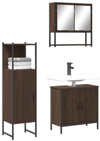 Set Mobili Da Bagno 3 Pz Rovere Marrone İn Legno Multistrato /