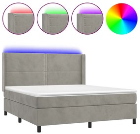 Letto a molle materasso e led grigio chiaro 180x200 cm velluto