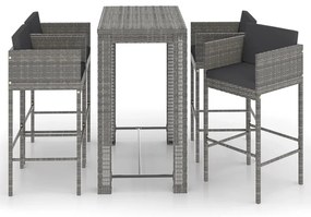 Set da Bar da Giardino 5 pz con Cuscini in Polyrattan Grigio