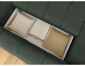 Divano angolare verde allungabile e con contenitore (penisola a destra/a U) con rivestimento in ciniglia Fuji – Bobochic Paris