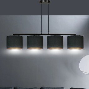 Lampadario 4 Luci Ganesha In Acciaio Nero E Paralumi In Tessuto Nero