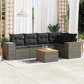 Set Divano da Giardino 6 pz con Cuscini Grigio in Polyrattan