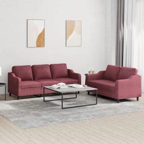 Set Di Divani 2 Pz Con Cuscini Rosso Vino İn Tessuto /