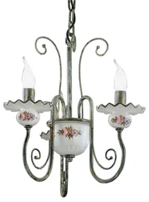 Lampadario Classico Sanremo Metallo E Ceramica Verde Sfumato Oro 3 Luci E14
