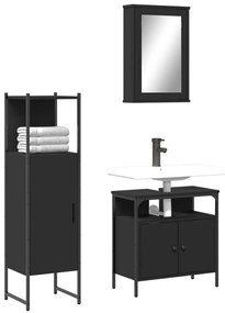 Set Mobili Da Bagno 3 Pz Nero İn Legno Multistrato /