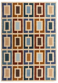 Tappeto in lana blu-arancio tessuto a mano 120x170 cm Retro Blocks - Flair Rugs