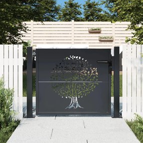Cancello Giardino Antracite 105x80 Cm İn Acciaio Design Albero /