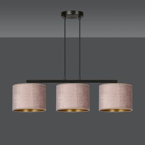 Lampadario 3 Luci Ganesha In Acciaio Nero E Paralumi In Tessuto Rosa