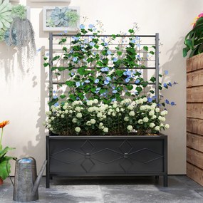 Fioriera Rettangolare con Traliccio per Piante Rampicanti 90x40x120 cm in Acciaio Zincato Nero...