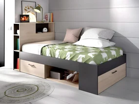 Letto singolo con testiera portaoggetti e cassetto 90 x 190 cm