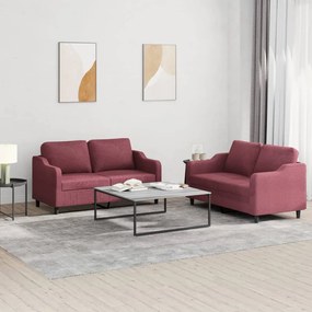 Set Di Divani 2 Pz Con Cuscini Rosso Vino İn Tessuto /
