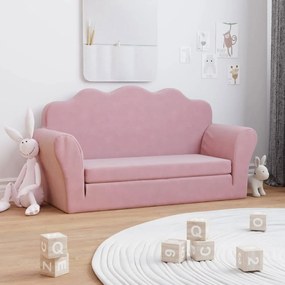 Divano Letto Per Bambini A 2 Posti Rosa İn Morbido Peluche /