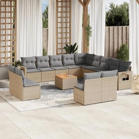 Set divano da giardino 14 pz con cuscini beige misto polyrattan