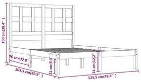 Giroletto Nero in Legno Massello di Pino 120x200 cm