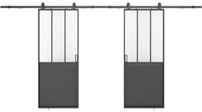 Porta scorrevole doppia atelier sistema esterno muro Nero e vetro temp. smerigliato 2xH205xL63cm - ARTISTO II