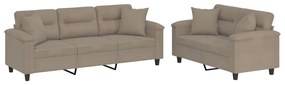 Set divani 2 pz con cuscini tortora in tessuto microfibra