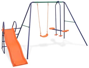 Set Altalene Con Scivolo E 3 Sedili Arancione /