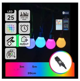 Aigostar - Catena luminosa LED smart RGBICW MESH 25 LED 5 m IP44 + telecomando