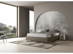 Letto Sommier con rete imbottito 160x200 similpelle cappuccino Azelia