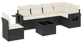Set divani da giardino con cuscini 7pz nero polyrattan