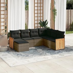 Set Divani da Giardino 7 pz con Cuscini Grigio in Polyrattan