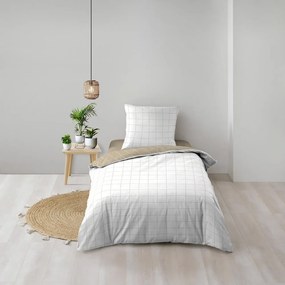 Set copripiumino e federa bianco/beige in cotone per letto singolo 140x200 cm Cadria – douceur d'intérieur