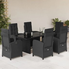 Set da pranzo da giardino 7 pz nero con cuscini in polyrattan