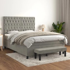 Giroletto A Molle Con Materasso Grigio Chiaro 140x190cm Velluto /