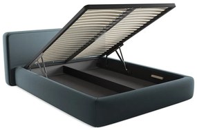 Letto matrimoniale imbottito blu con contenitore con griglia 160x200 cm Kiana - Makamii