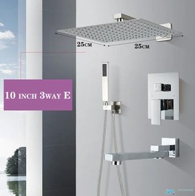Pannello doccia da incasso EYN PT04042 in ottone con LED, getti multipli e più finiture — Senza uscita inferiore — 30 cm