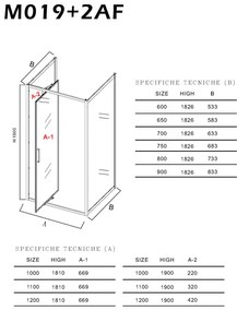Box Doccia Cristallo 6mm 3 lati 2 fisso piu' Porta rototraslante reversibile (trasparente/opaco) 60x110x60xh190 cm trasparente