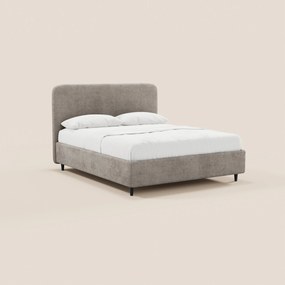 KAELOS letto minimal imbottito - vano contenitore, piedi alti e testiera arrotondata in tessuto ciniglia