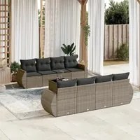 Set Divano da Giardino 9 pz con Cuscini Grigio in Polyrattan 3221149