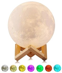 Lampada da tavolo Moon touch luce notturna Luna 3D RGB con base in legno