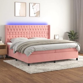 Letto a molle con materasso e led rosa 200x200 cm in velluto