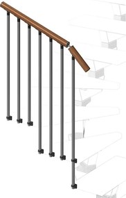 Balaustra in kit IRIS Vida Giro in legno grigio antracite, corrimano in legno noce, L 120 cm fissaggio a parete