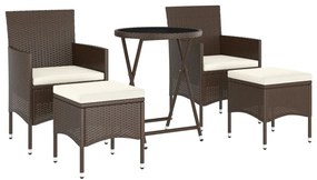 Set Bistrot Giardino 5 pz Polyrattan e Vetro Temperato Marrone