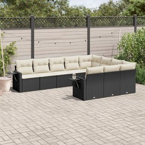 Set divani da giardino 10pz con cuscini in polyrattan nero