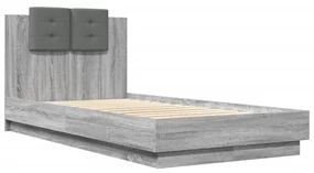 Giroletto con testiera e led grigio sonoma 90x190 cm