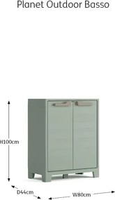 Armadio da Giardino 2 Ripiani 80x44x100 cm Keter Planet Outdoor Basso Grigio e Verde...