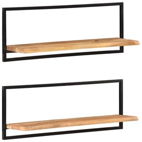 Mensole Parete 2pz 100x24x35 Cm Legno Massello Acacia E Acciaio /