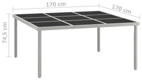 Tavolo da Giardino 170x170x74,5 cm in Vetro e Acciaio