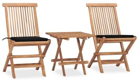 Set Da Pranzo Giardino Pieghevole 3 Pz Cuscino Massello Di Teak /