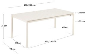 Kave Home - Tavolo da esterno Zaltana allungabile in alluminio bianco opaco 140 (200) x 90 cm